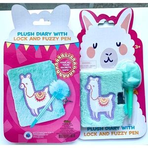 NEW Lot of 2 Llama Plush Diary with Lock & Key & Fuzzy Pen